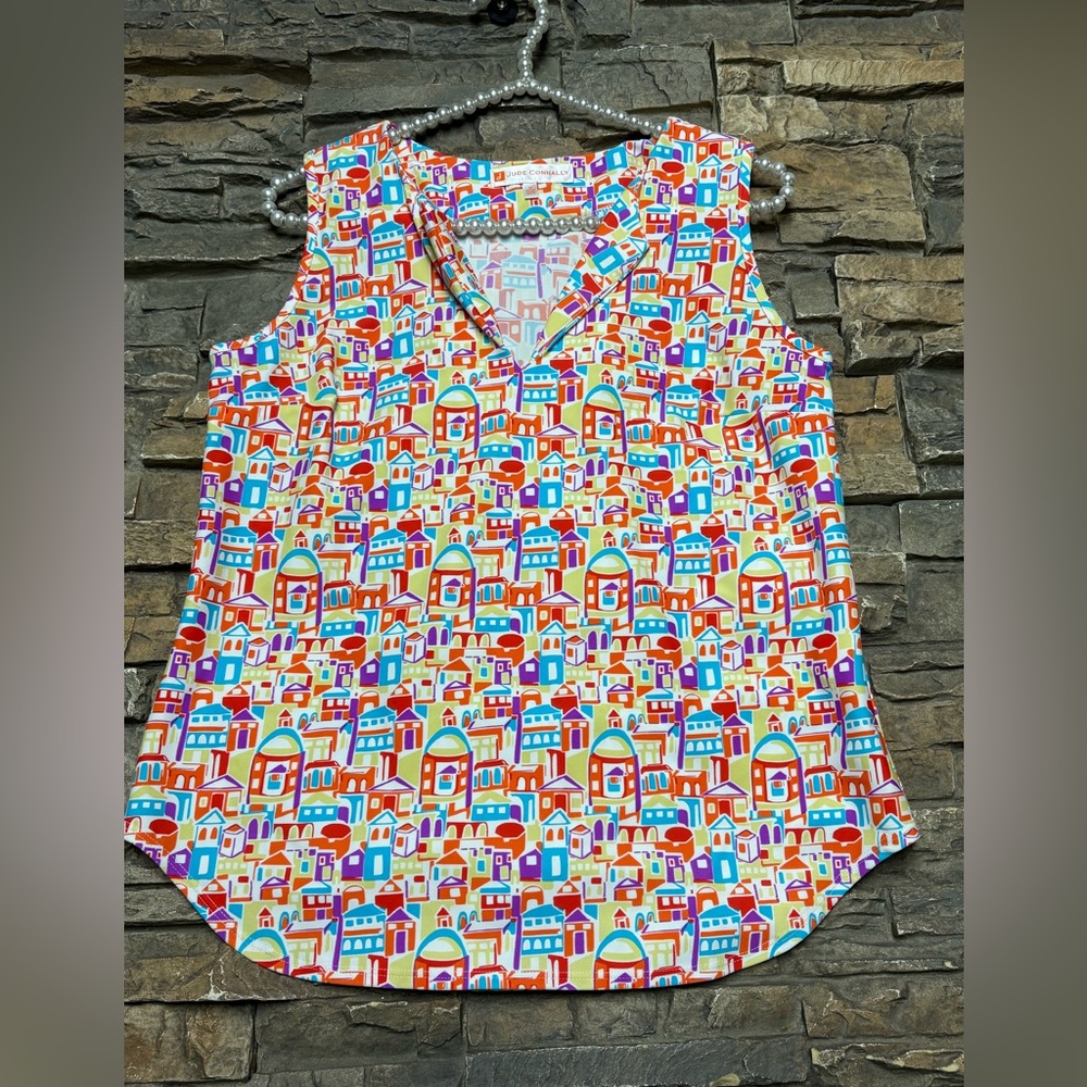 Jude Connally Ali Top M Sleeveless House Print USA Made Everyday Classic Pretty!